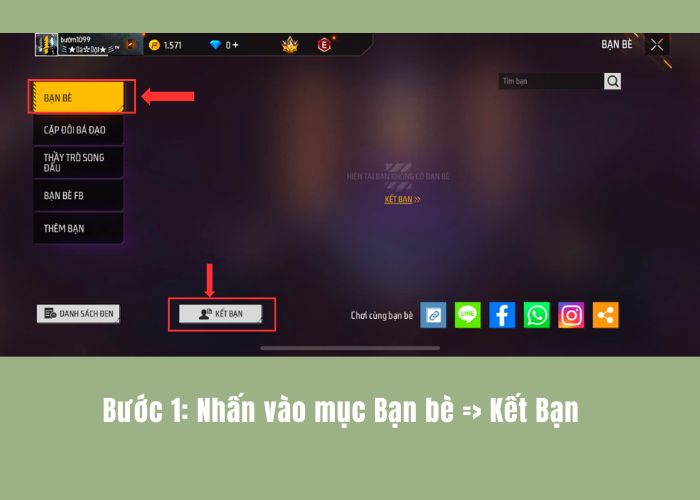 bước 1 kết bạn free fire qua gợi ý 