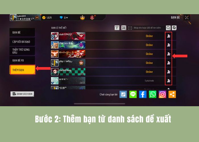 bước 2 kết bạn free Fire qua gợi ý