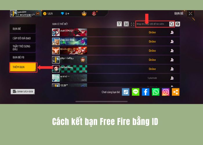 cách kết bạn free fire bằng ID