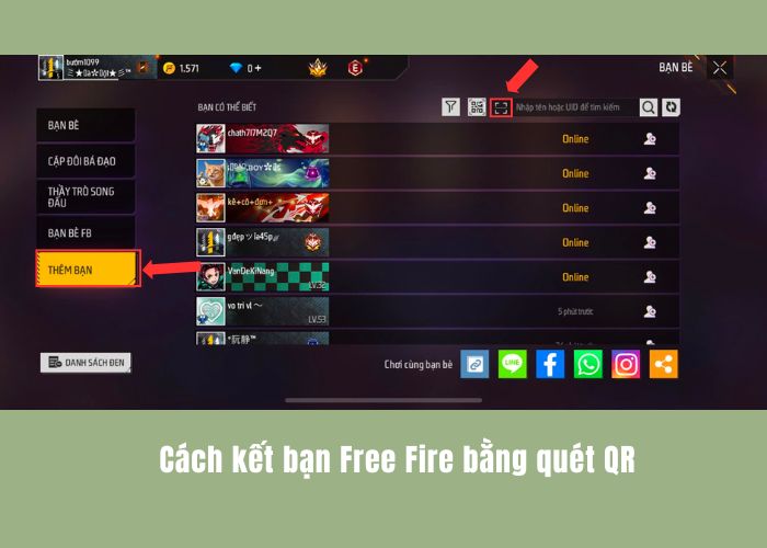 Cách kết bạn game free Fire bằng qr