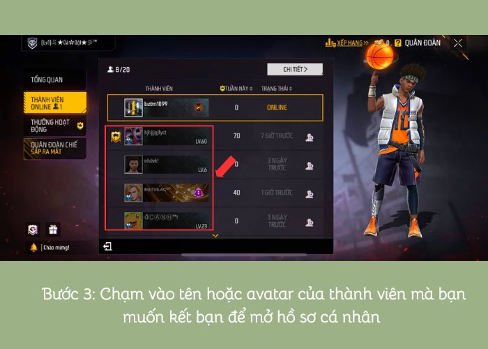 kết bạn free fire qua quân đoàn bước 3