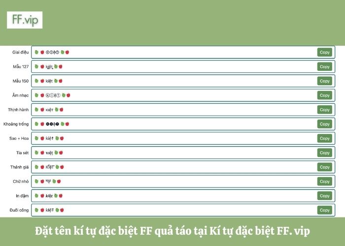 tool tạo tên kèm kí tự quả táo free fire