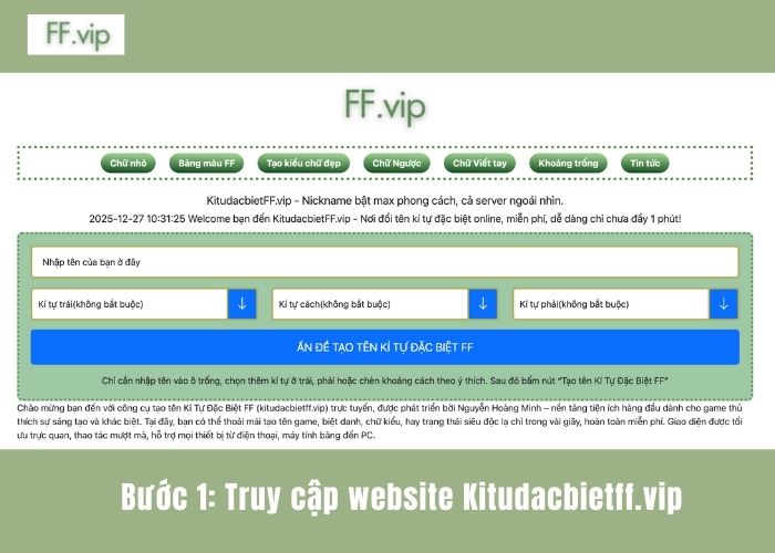 bước 1 dùng công cụ kí tự đặc biệt ff