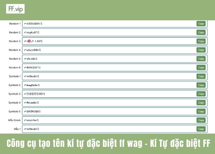 công cụ tạo tên kí tự đặc biệt ff wag