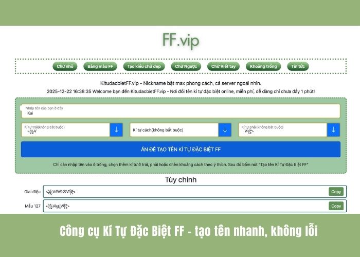 công cụ tạo tên kí tự đặc biệt free fire chữ v
