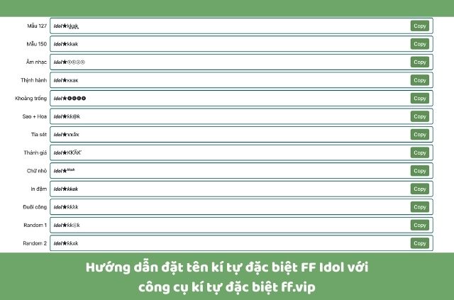 hướng dẫn đặt tên kí tự đặc biệt idol ff