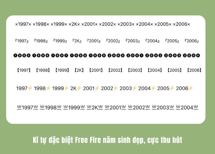 kí tự đặc biệt game ff năm sinh