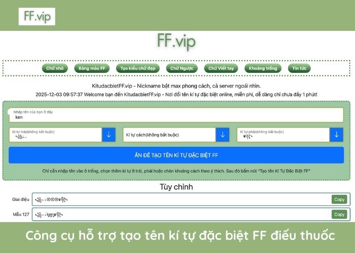 tạo tên kí tự đặc biệt điếu thuốc ff