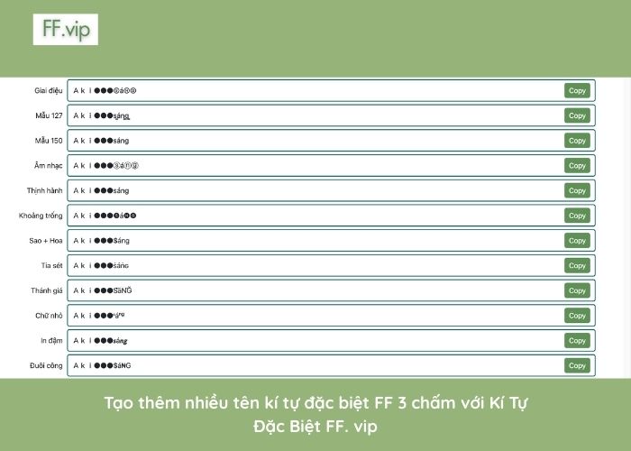tạo tên kí tự đặc biệt ff dấu 3 chấm