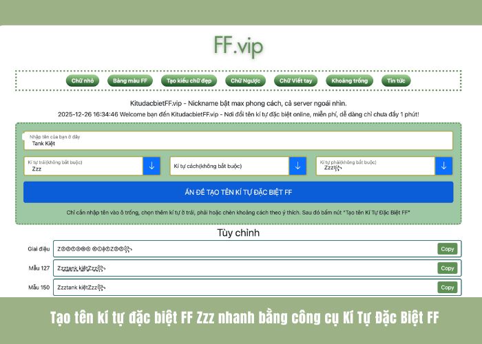 tạo tên kí tự đặc biệt zzz ff