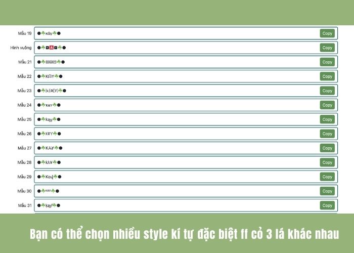 tên kí tư đặc biệt ff hình cỏ 3 lá