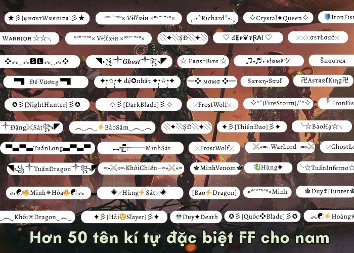 tên kí tự đặc biệt free fire cho nam