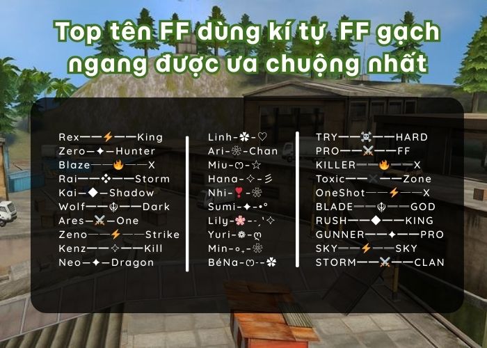 tên kí tự đặc biệt gạch ngang free fire