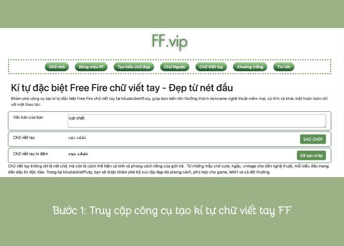 bước 1 trong cách sử dụng kí tự FF chữ viết tay