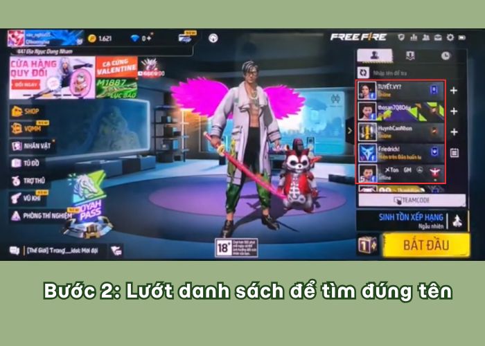 Bước 2 của cách mời bạn game free fire