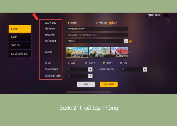 bước 2 của mời bạn chung phòng free fire