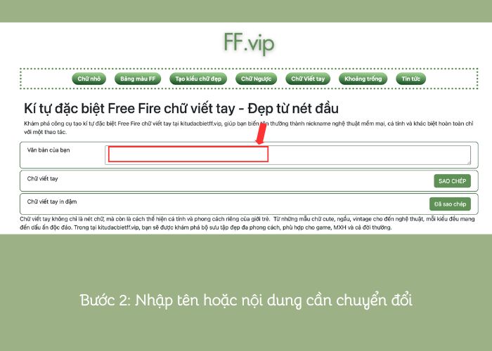 bước 2 trong cách sử dụng kí tự FF chữ viết tay