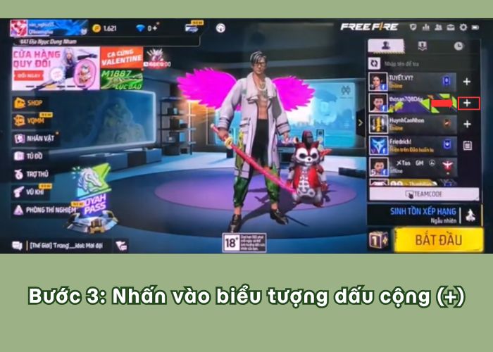 Bước 3 của cách mời bạn game free fire