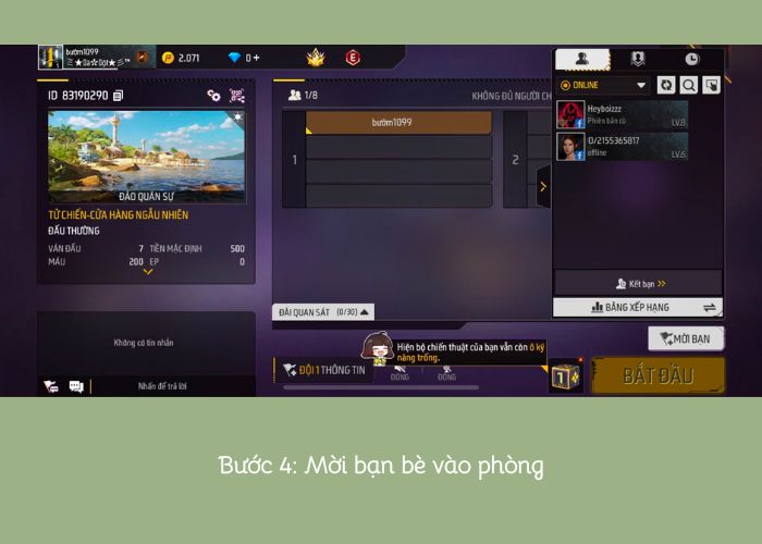 bước 4 của mời bạn chung phòng free fire