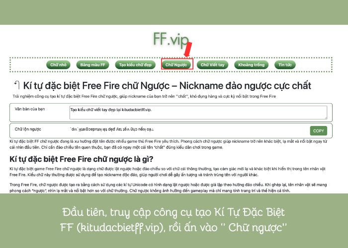 bước đầu tạo tên kí tự free fire chữ ngược