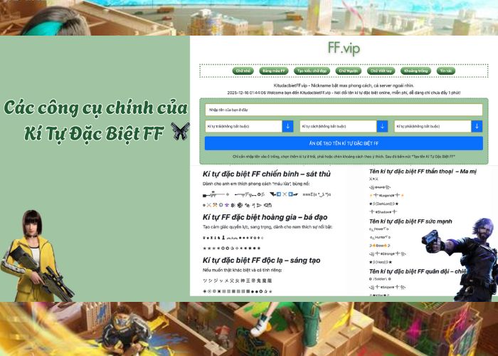 các công cụ chính của kí tự đặc biệt ff vip
