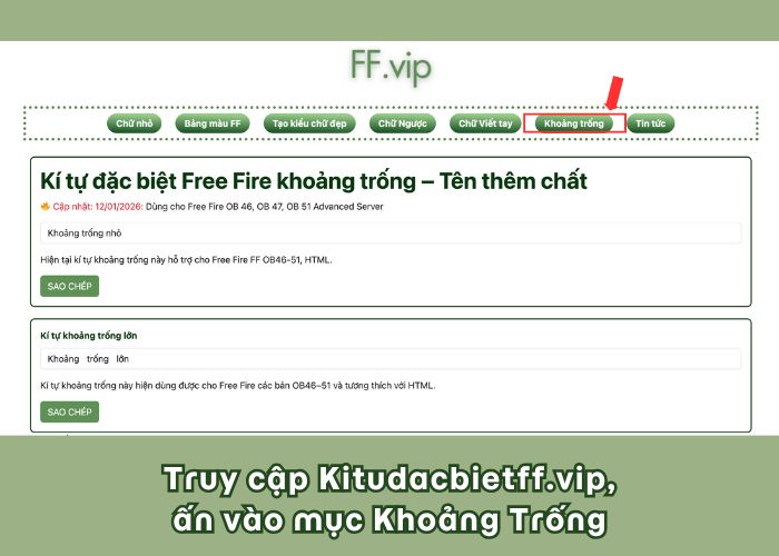 cách tạo kí tự khoảng trống tại kitudacbietff.vip