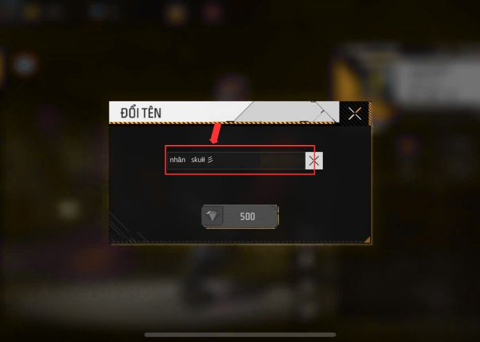 dán kí tự khoảng trống đã copy vào free fire