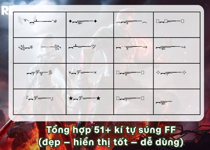 kí tự đặc biệt free fire súng