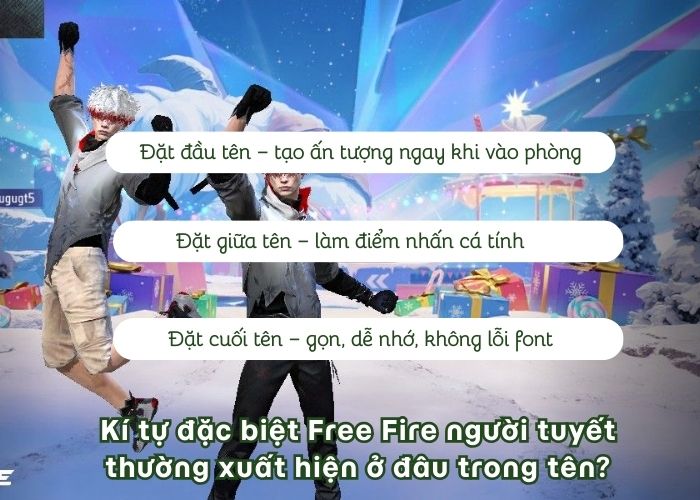 vị trí đặt kí tự ff người tuyết trong tên Free Fire