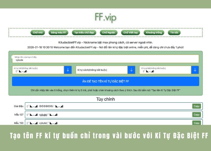 Kí Tự Đặc Biệt FF hỗ trợ tạo tên kí tự FF mặt buồn 