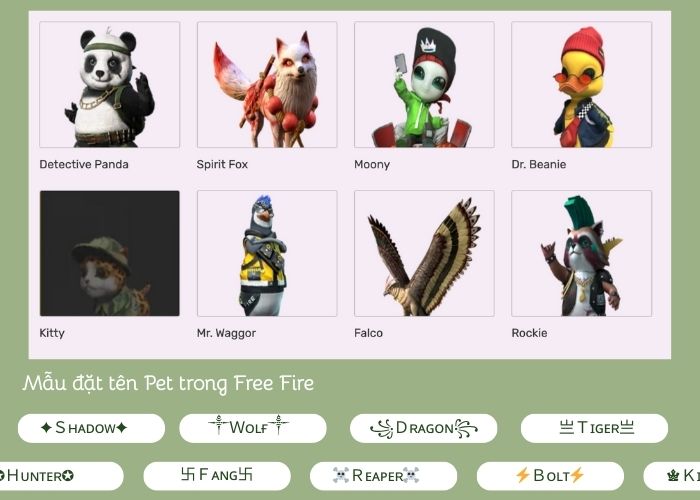Mẫu đặt tên pet FF