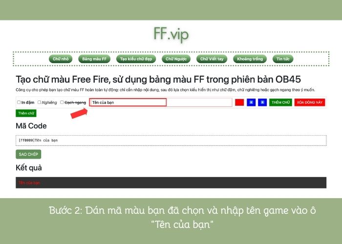 tạo chữ màu FF bước 2