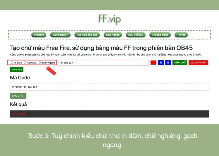 tạo chữ màu FF bước 3