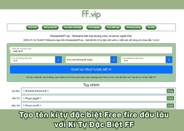 tạo tên kí tự đặc biệt game ff đầu lâu
