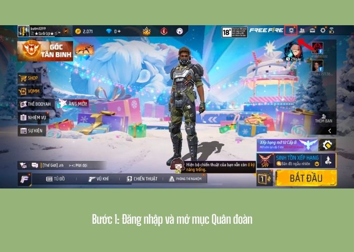 Bước 1 trong cách tạo quân đoàn game Free Fire