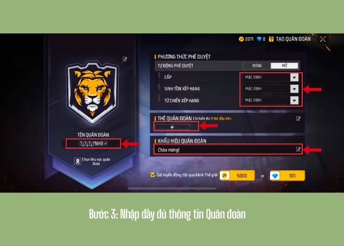 Bước 3 trong cách tạo quân đoàn game Free Fire