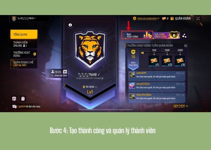 Bước 4 trong cách tạo quân đoàn game Free Fire