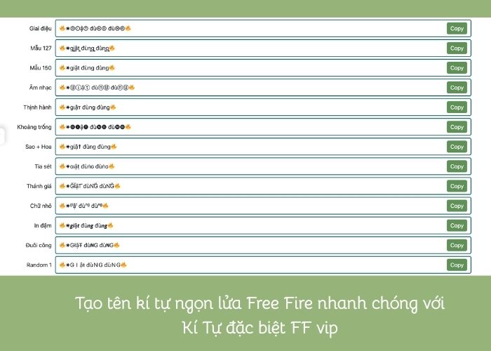 Tạo tên kí tự FF lửa tại Kí Tự Đặc Biệt FF