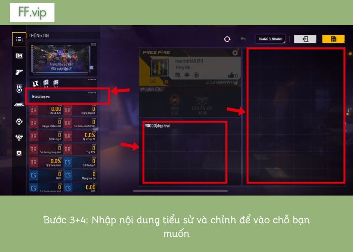 Bước 3 và 4 trong cách làm tiểu sử Free Fire
